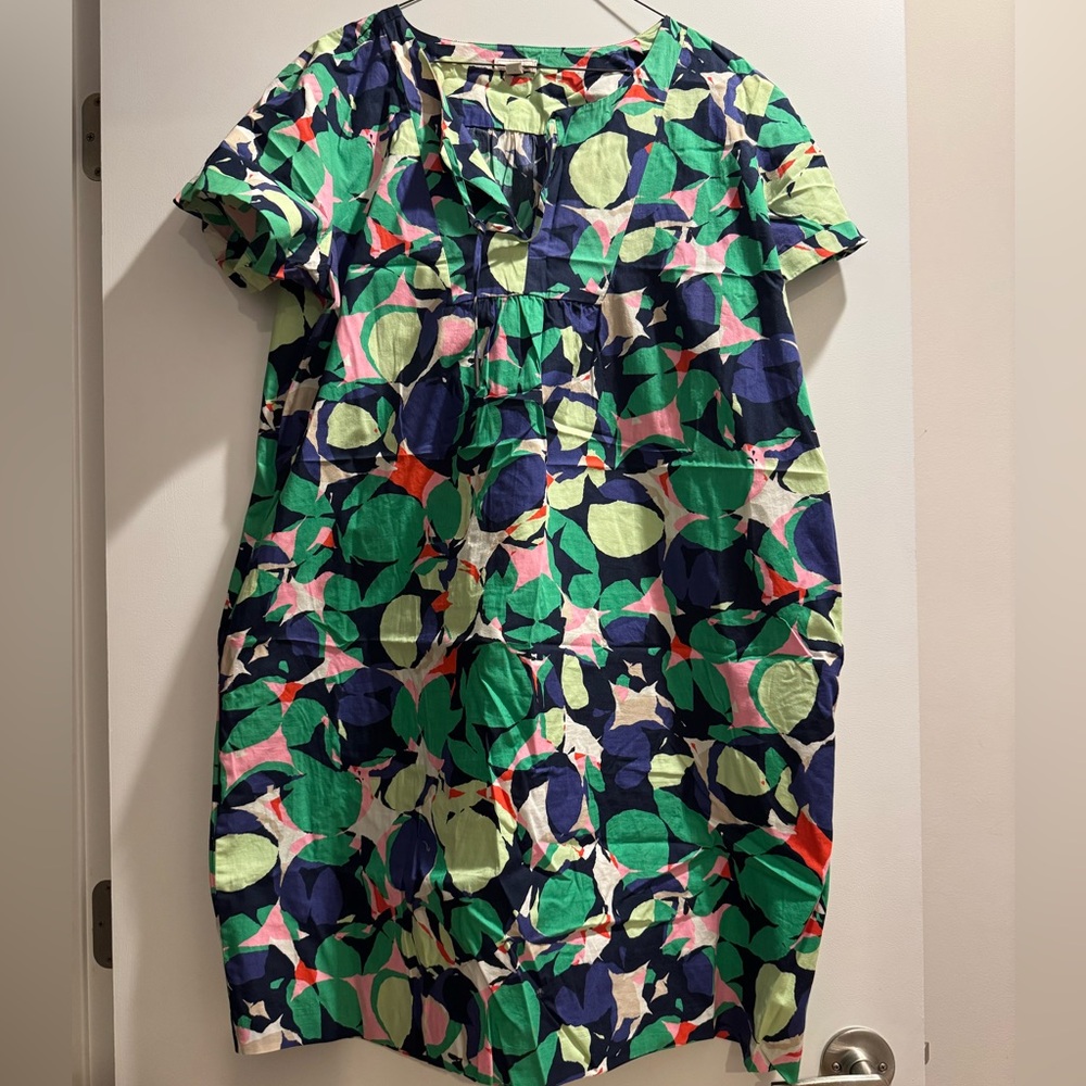 LIKE NEW! GAP Multicolor Floral Cotton Tie Neck Dress Sz L